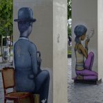 Le mateur sur une chaise - photo prise à Paris au parc de Belleville ou une expo "street art" avait lieu 